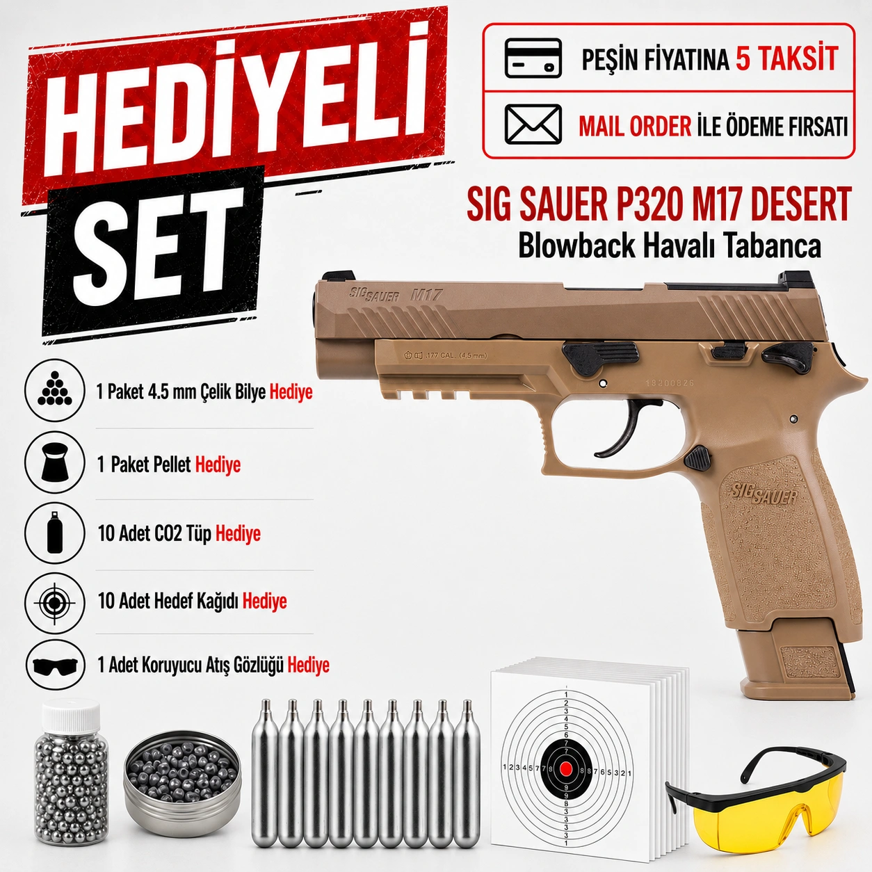 Sig Sauer P320 M17 Çöl Desert Blowback Havalı Tabanca (Pellet)