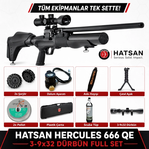 Hatsan Hercules 666 QE 6.35 PCP Haval� T�fek Full Set � Scuba T�p + 3-9x32 D�rb�n
