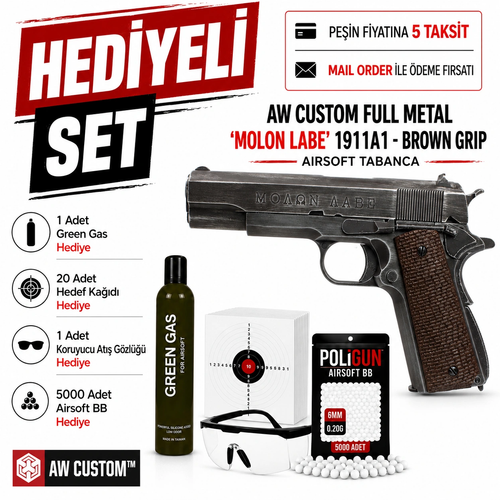 AW Custom Full Metal ''Molon Labe'' 1911A1 - Brown Grip Airsoft Tabanca (6mm)