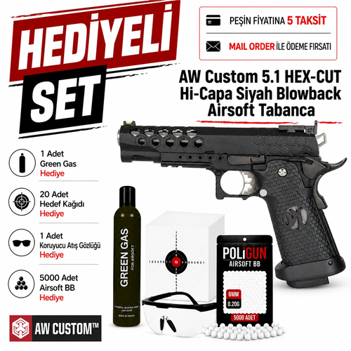 AW Custom 5.1 HEX-CUT Hi-Capa Siyah Blowback Airsoft Tabanca (6mm)