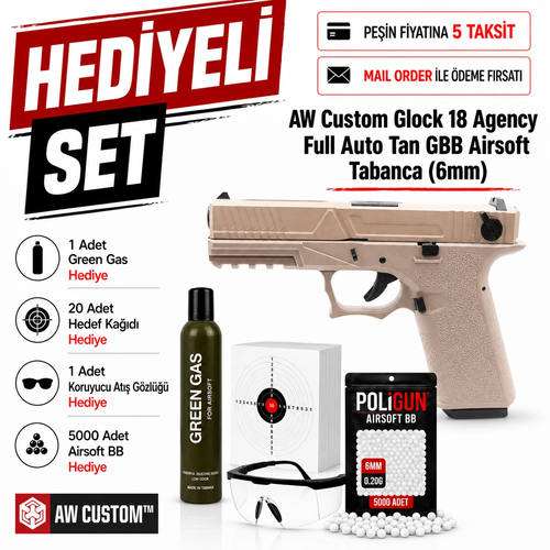 AW Custom Glock 18 Agency Full Auto Tan GBB Airsoft Tabanca (6mm)