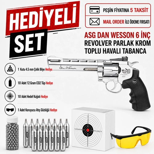 ASG Dan Wesson 6 �n� Revolver Parlak Krom Toplu Haval� Tabanca 16559