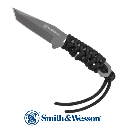 Smith Wesson Paracord Neck Knife Gray Plain Tanto Fixed Boyun B��a��