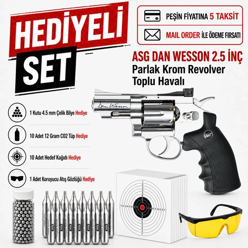 ASG Dan Wesson 2.5 �n� Parlak Krom Revolver Toplu Haval� Tabanca 17177