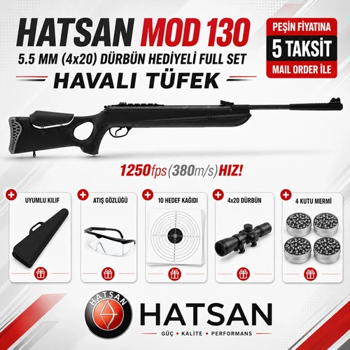 Hatsan Mod 130 5.5 mm (4x20) D�rb�n Hediyeli Full Set Haval� T�fek