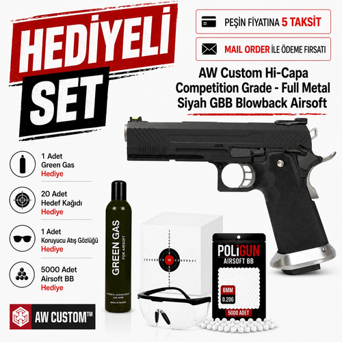 AW Custom Hi-Capa Competition Grade - Full Metal Siyah GBB Blowback Airsoft Tabanca (6mm)