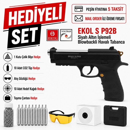 Ekol S P92B Siyah Alt�n ��lemeli Blowbackli Haval� Tabanca