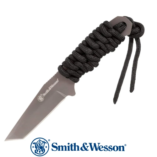 Smith Wesson Paracord Neck Knife Gray Plain Tanto Fixed Boyun B��a��