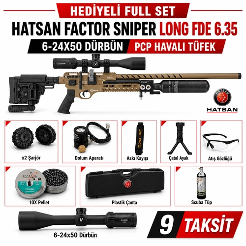 Hatsan Factor Sniper Long FDE 6.35mm 6-24x50 D�rb�n PCP Haval� T�fek
