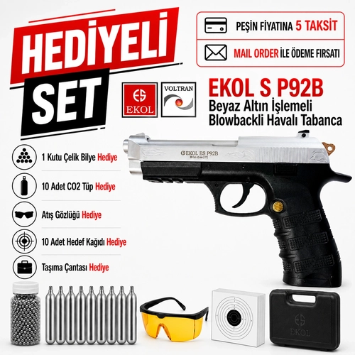 Ekol S P92B Beyaz Alt�n ��lemeli Blowbackli Haval� Tabanca