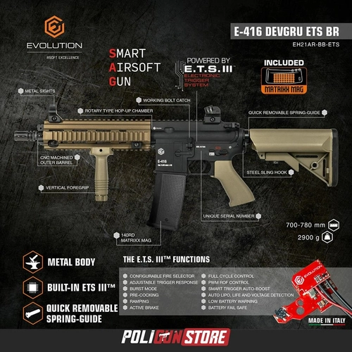 Evolution E-416 DEVGRU ETS BR Airsoft T�fe�i + 7.4v LiPo Pil