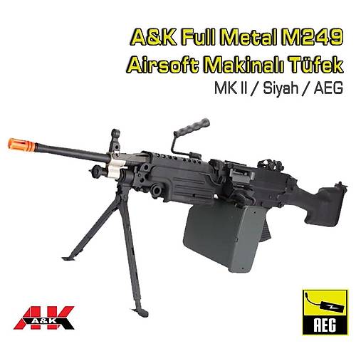 A&K Full Metal M249 MKII Airsoft Makinal� AEG T�fek  Siyah