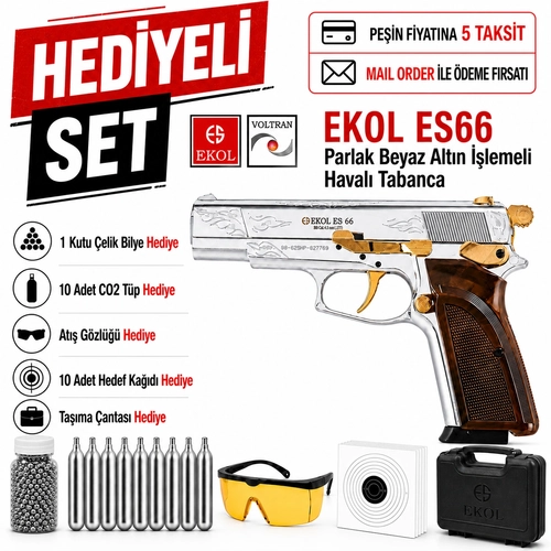 Ekol ES66 Parlak Beyaz Alt�n ��lemeli Haval� Tabanca