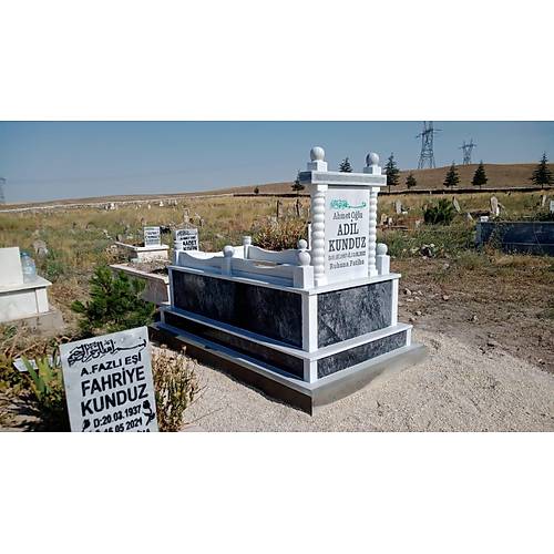 ift Tabanl Direkli Kafesli Siyah Beyaz Mermer Mezar