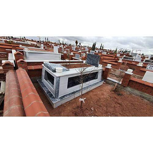 zel ieklik Blmeli Siyah Beyaz Mermer Mezar