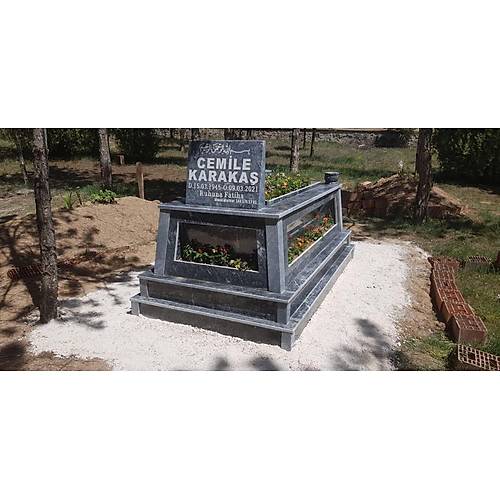 ift Tabanl ieklik blmeli model Komple Mula Siyah Mermer Mezar