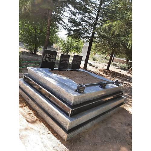 2 Kiilik Gri Siyah Granit Kademeli Mezar