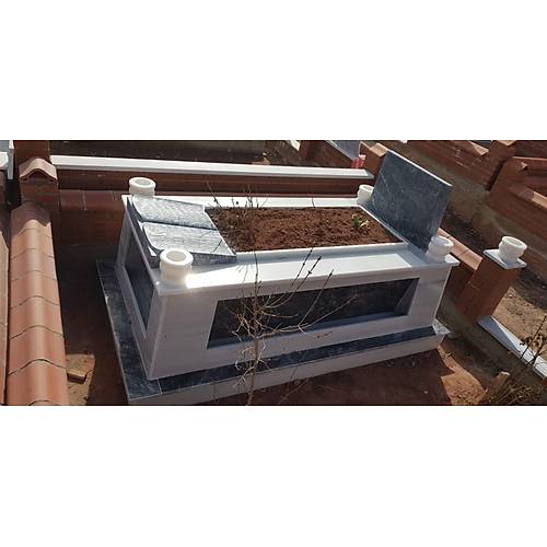 zel ieklik Blmeli Siyah Beyaz Mermer Mezar