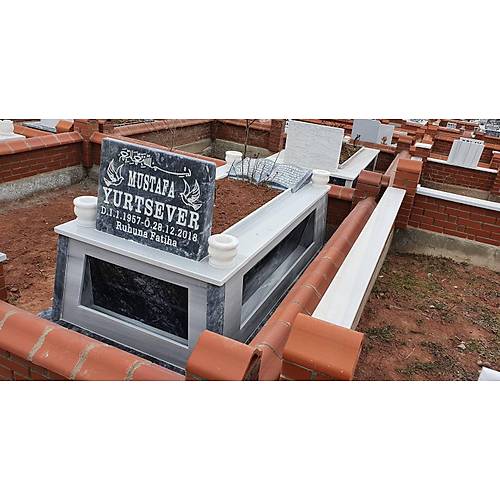 zel ieklik Blmeli Siyah Beyaz Mermer Mezar