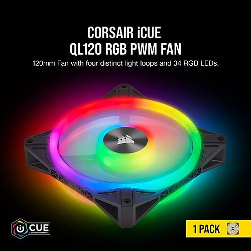 CORSAIR CO-9050097-WW ICUE QL120 RGB 120 MM DORT RGB RENK DONGULU PWM FAN
