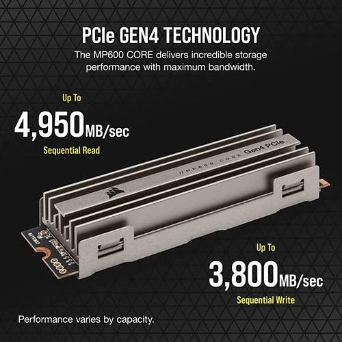 Corsair 4TB MP600 CORE NVMe 4950MB/s - 3950MB/s M.2 SSD (CSSD-F4000GBMP600COR)