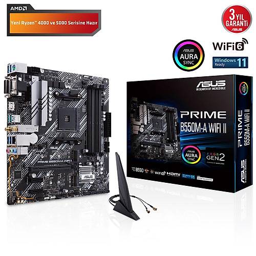 Asus Prime B550M-A WiFi II 4866mhz(OC) RGB M.2 AM4 mATX Anakart