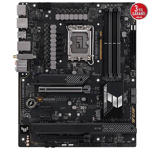 ASUS TUF GAMING H770-PRO WIFI Intel H770 LGA1700 DDR5 7200 DP HDMI 4x M2 USB3.2 AX WiFi + BT AURA RGB 2.5Gbit LAN ATX 128GBa kadar ram destei ASUS 5X TUF PROTECTION III