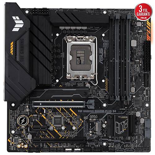 Asus Tuf Gaming B660M-Plus D4 ntel B660 Lga1700 Ddr4 5333 Dp Hdmi ift M2 Usb3.2 Aura Rgb 2.5Gbit Lan Matx 128GbA Kadar Ram Destei Asus 5X Tuf Protection ii