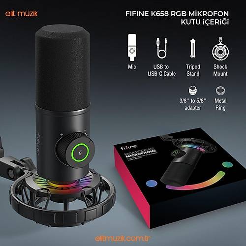 Fifine K658 Podcast USB Mikrofon RGB Yayıncı Bilgisayar Mikrofonu