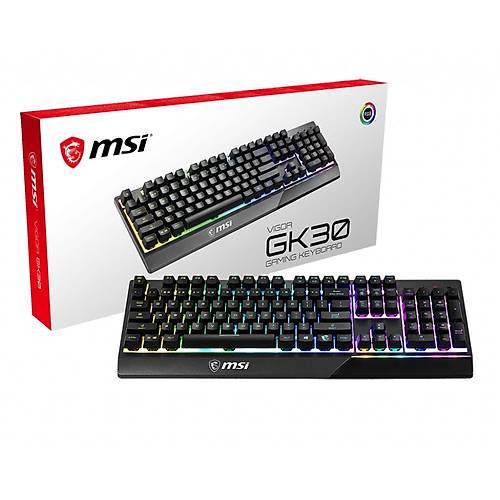 MSI GG VIGOR GK30 TR GAMING KEYBOARD MEKANIK HISLI 6 BOLGE RGB LED AYDINLATMA SIVI DOKULMESINE DAYANIKLI OYUNCU KLAVYESI