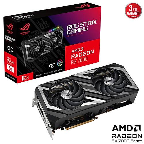 Asus Rog Strix RX 7600 OC Edition 8GB GDDR6 128Bit AMD Radeon Ekran Kart ROG-STRIX-RX7600-O8G-GAMING