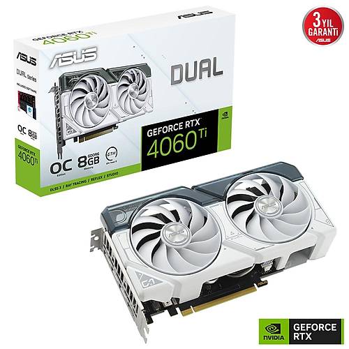 Asus Geforce Dual RTX 4060 Ti White OC Edition 8GB GDDR6X 128Bit Nvidia Ekran Kart DUAL-RTX4060TI-O8G-WHITE