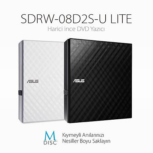 Asus Sdrw-08D2S-U Lite 8X Harici Dvd Yazici M-Disc Destekli Siyah