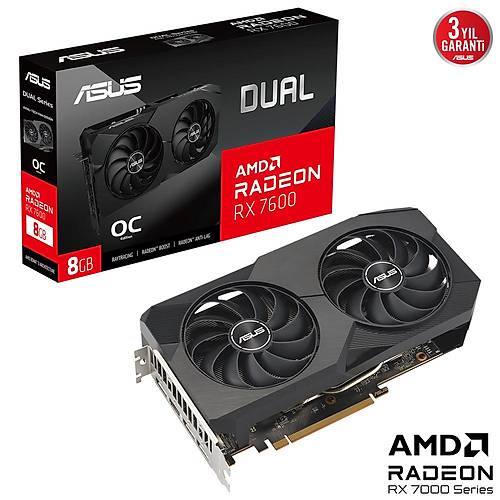 Asus Dual RX 7600 OC Edition 8GB GDDR6 128Bit AMD Radeon Ekran Kart DUAL-RX7600-O8G