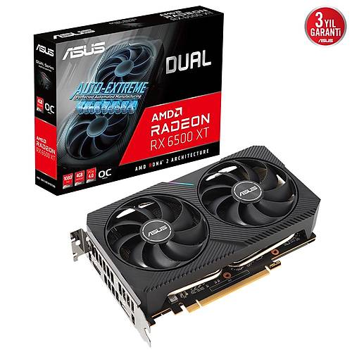 Asus Radeon Dual-Rx6500Xt-O4G 4Gb Gddr6 64Bit 2820Mhz Oc 1XHdmi 1Xdp Ekran Karti