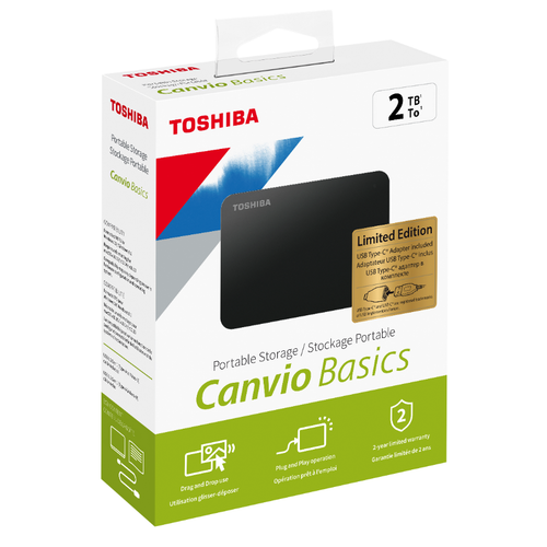 2TB Canvio Basics 2.5" USB3.2 GEN1 + Type-C Adaptör TOSHIBA HDTB420EK3AB
