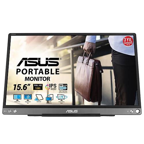 ASUS ZENSCREEN MB16ACE 15.6 TASINABILIR USB MONITOR IPS 1920x1080 5MS USB TYPE-C 3YIL MAT EKRAN . USB TYPE-C TO A ADAPTOR. DUSUK MA