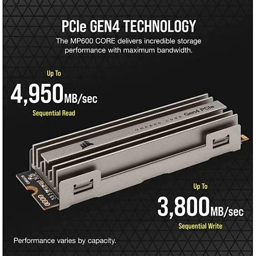 Corsair 2TB MP600 CORE NVMe Okuma 4950MB-Yazma 3700MB M.2 SSD (CSSD-F2000GBMP600COR)