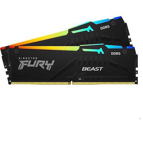 Kingston 16GB (2x8) Fury Beast 5200MHz CL40 DDR5 Siyah RGB Gaming Ram Bellek KF552C40BBAK2-16