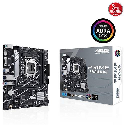 Asus Prime B760M-K DDR4 5333mhz(OC) RGB M.2 mATX 1700p Anakart