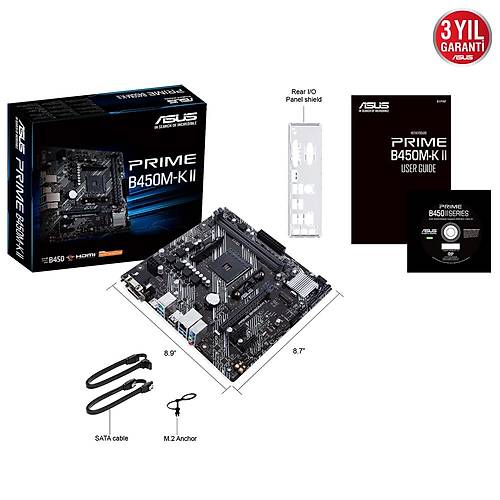 Asus Prime B450M-K II 4400MHz (OC) DDR4 AM4 D-Sub DVI-D HDMI M.2 mATX Anakart
