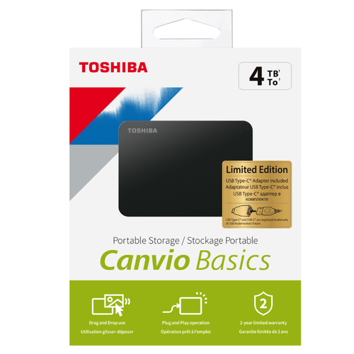 4TB Canvio Basics 2.5" USB3.2 GEN1 + Type-C Adaptr TOSHIBA HDTB440EK3CB