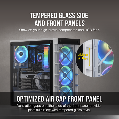 Corsair Cc-9011189-Ww cue 465X Rgb Temperli Cam Yan Panel Mid Tower Bilgisayar Kasasi Beyaz