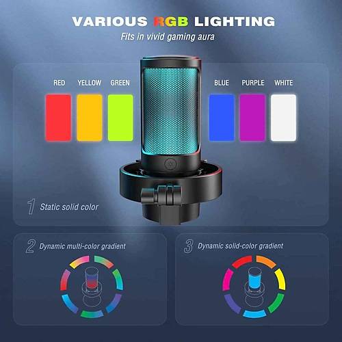 Fifine Ampligame A8 RGB USB Type-C Mikrofon Twitch Youtuber Yaync Oyuncu Bilgisayar Mikrofonu