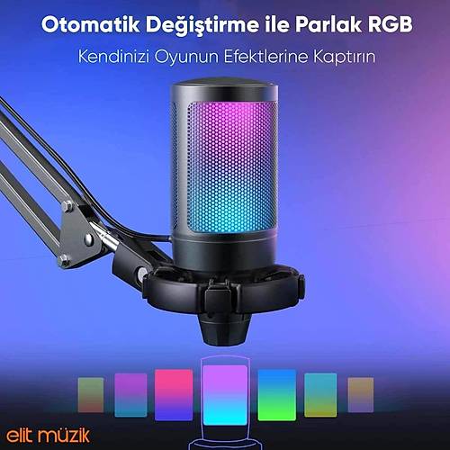 Fifine Ampligame A6T Twitch - Youtube - Tiktok RGB Yaync USB Mikrofon Seti