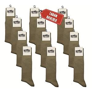 Askeri �orap Haki Renk Diki�siz �orap - Taban Havlulu - Orjinal �stihkak �orap (12 �ift)