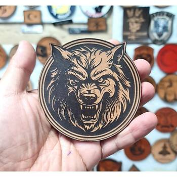 Vahi Kurt -Yuvarlak  Deri Pe - Arma - Wolf Leather Patch