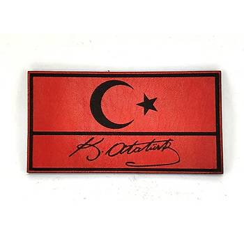 Bayrak Kemal Atatürk Ýmzalý Deri PEÇ - Arma - Askeri Patch