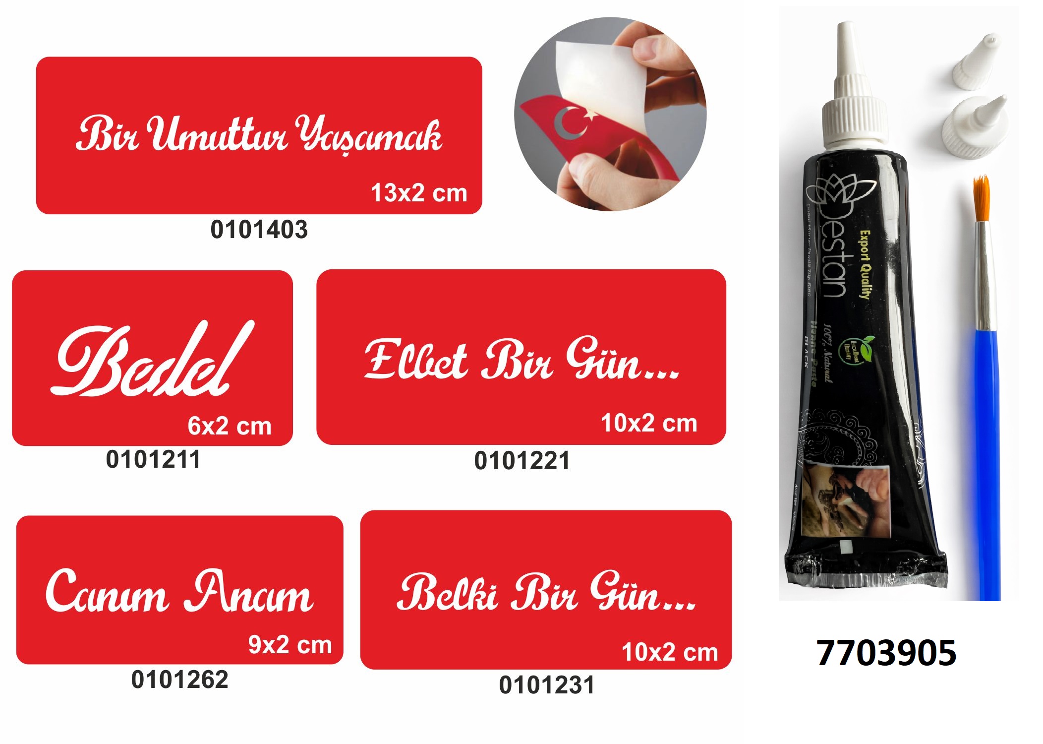 Türkçe Sloganlar Hint Kınası Hediyeli Geçici Dövme Yapma Seti