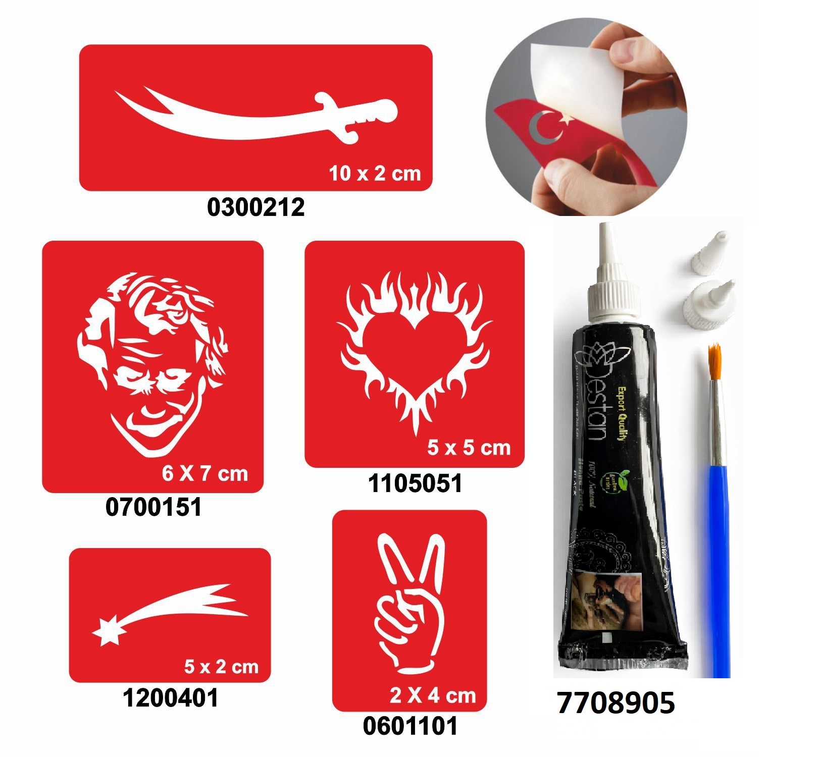 Kılıç Joker desenleri Hint Kınası ile Geçici Dövme Yapma Seti